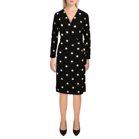 Anne Klein Women Printed 3/4-Sleeve Wrap Dress Black Size XS - Picture 1 of 3